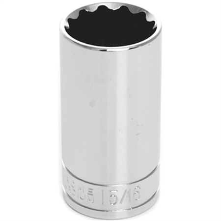 PERFORMANCE TOOL Chrome Socket, 3/8" Drive, 15/16", 12 Point, Deep W38630